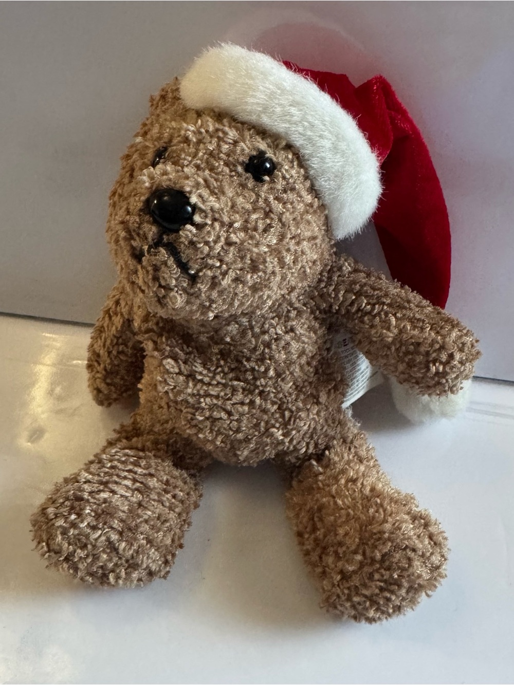 SEARS Plush Brown Teddy Bear with Red Santa Hat - Holiday Kids Toy